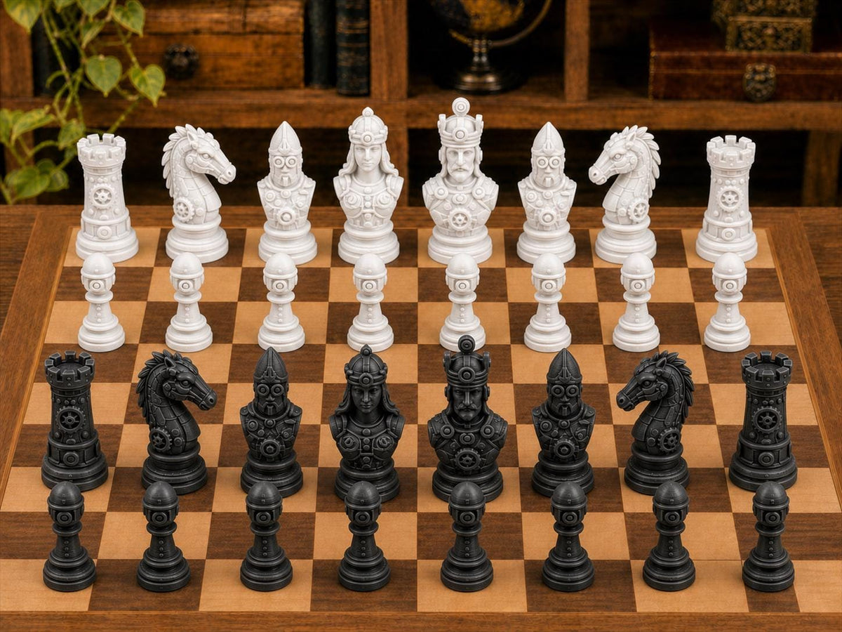 Steampunk-Klassiker – komplettes 32-teiliges Schachfigurenset – Ansicht 3