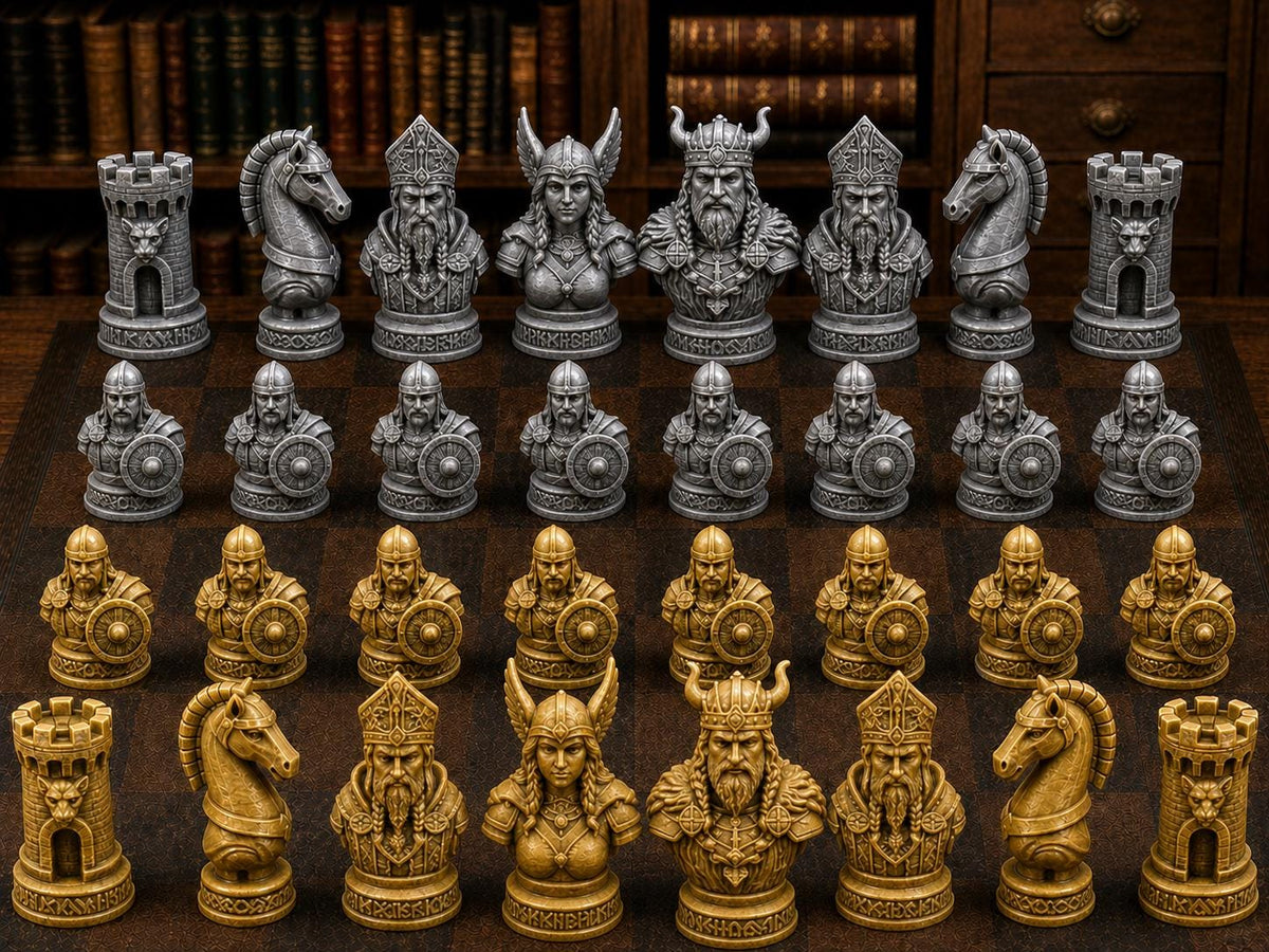 Wikingerfiguren – komplettes 32-teiliges Schachfigurenset – Ansicht 1