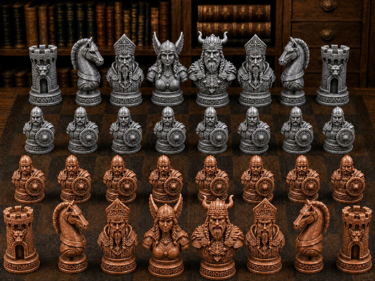 Wikingerfiguren – komplettes 32-teiliges Schachfigurenset – Ansicht 2