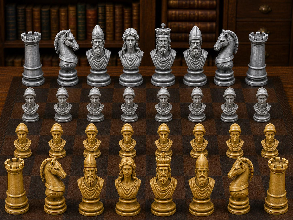 Antikes Griechenland – komplettes 32-teiliges Schachfigurenset – Ansicht 1