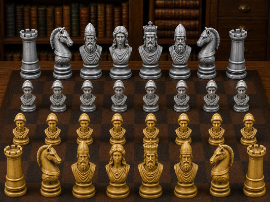 Antikes Griechenland – komplettes 32-teiliges Schachfigurenset – Ansicht 1