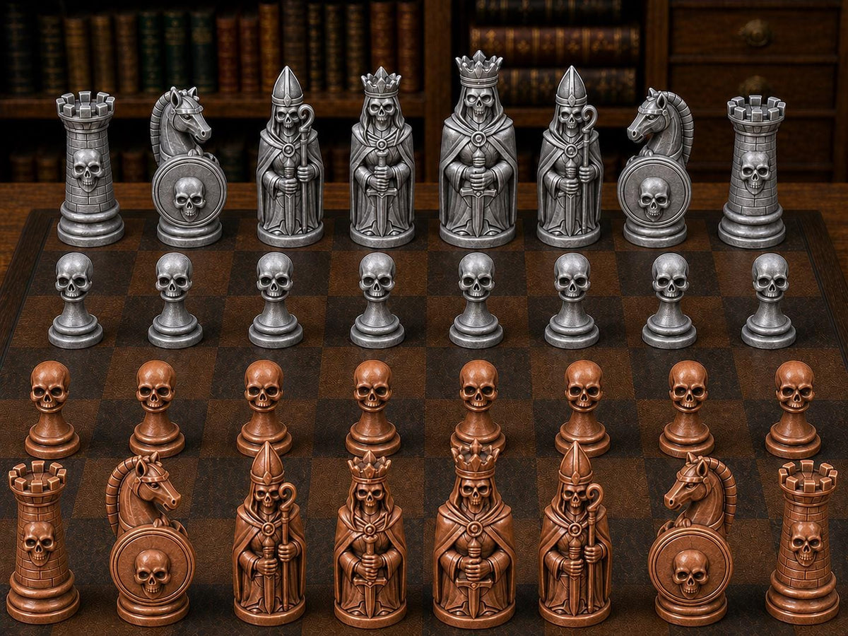 Skelettritter – komplettes 32-teiliges Schachfigurenset – Ansicht 2