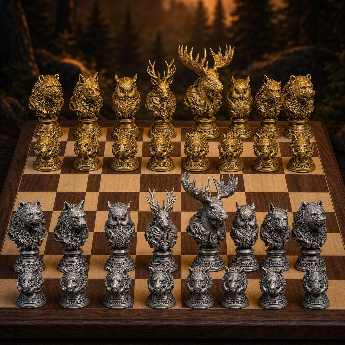 Waldtiere-Schach – 32 handbemalte PLA-Figuren – Ansicht 1