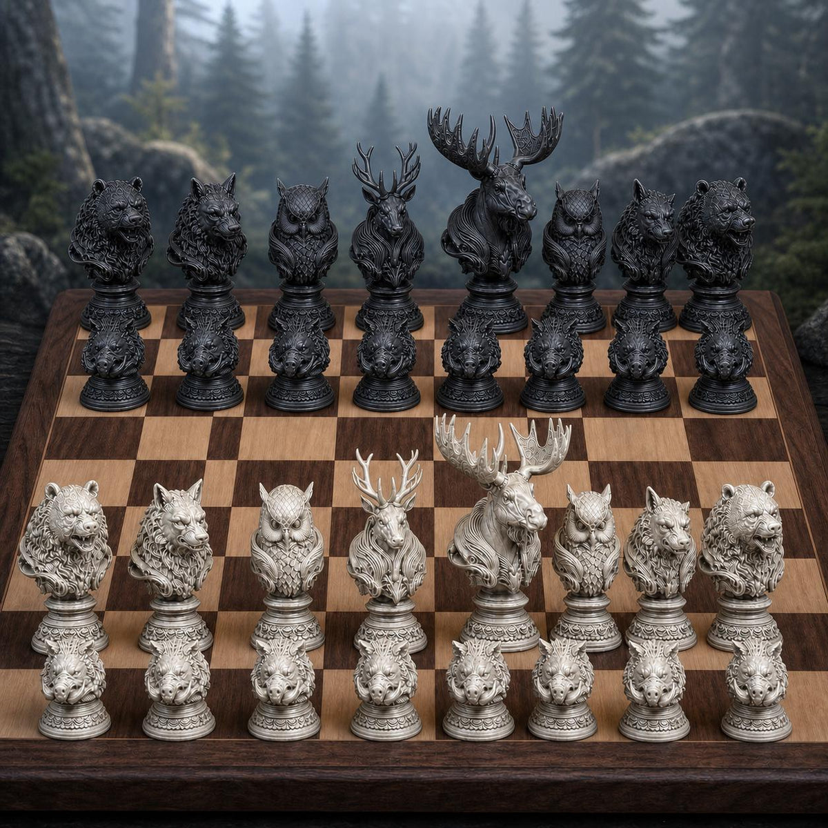Waldtiere-Schach – 32 handbemalte PLA-Figuren – Ansicht 2