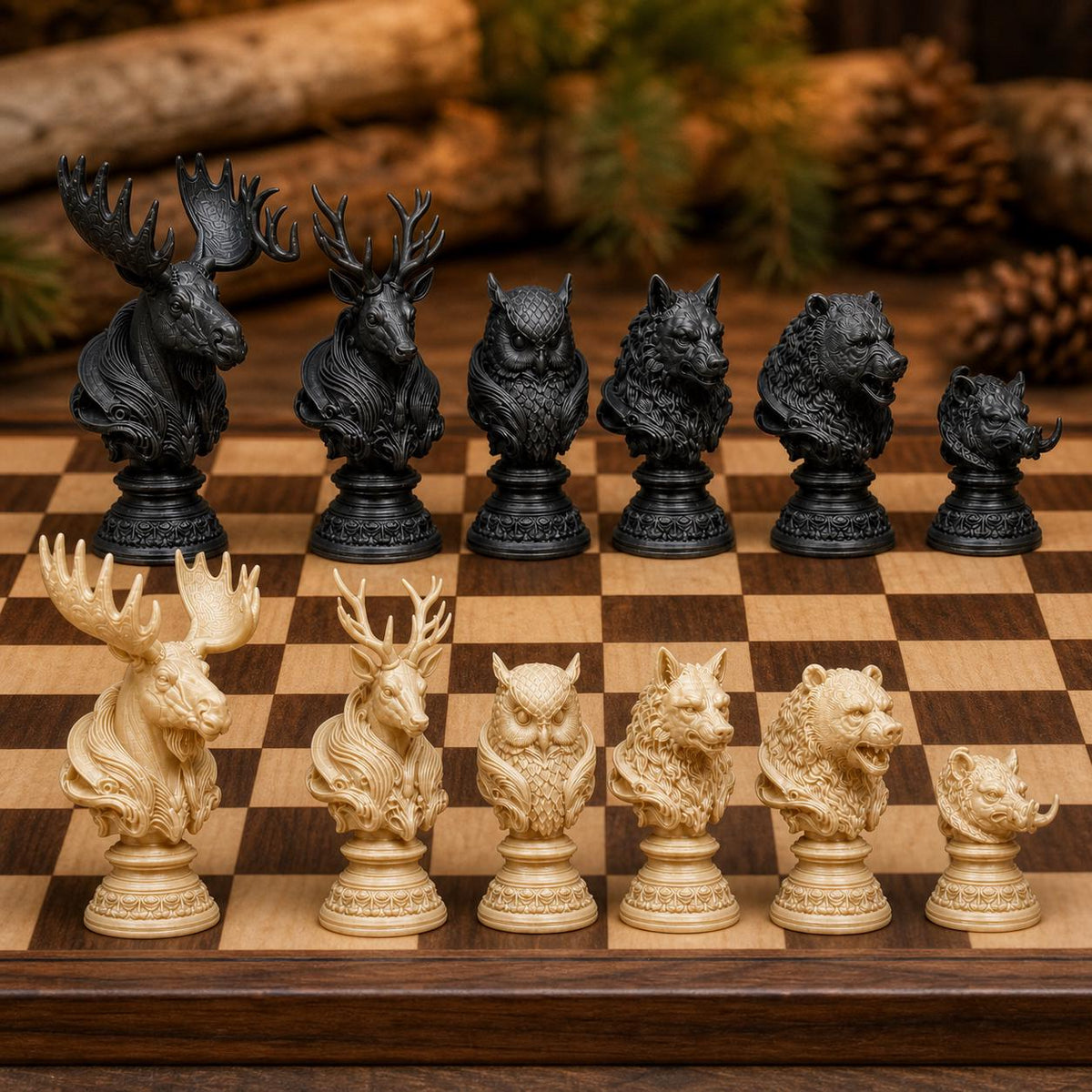 Waldtiere-Schach – 32 handbemalte PLA-Figuren – Ansicht 3