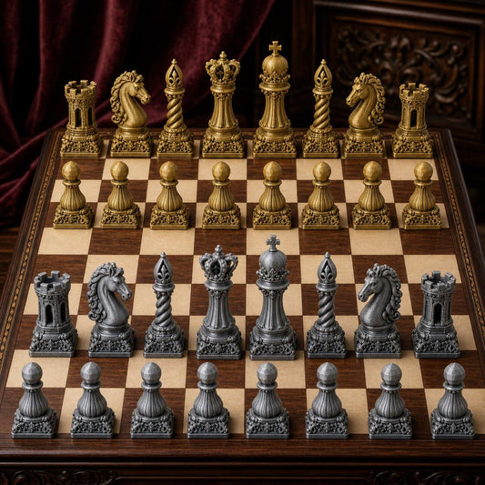 Barock-Schach – 32 handbemalte PLA-Figuren – Ansicht 1
