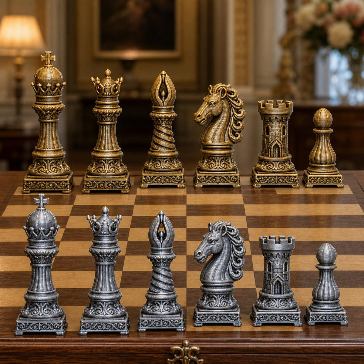 Barock-Schach – 32 handbemalte PLA-Figuren – Ansicht 3