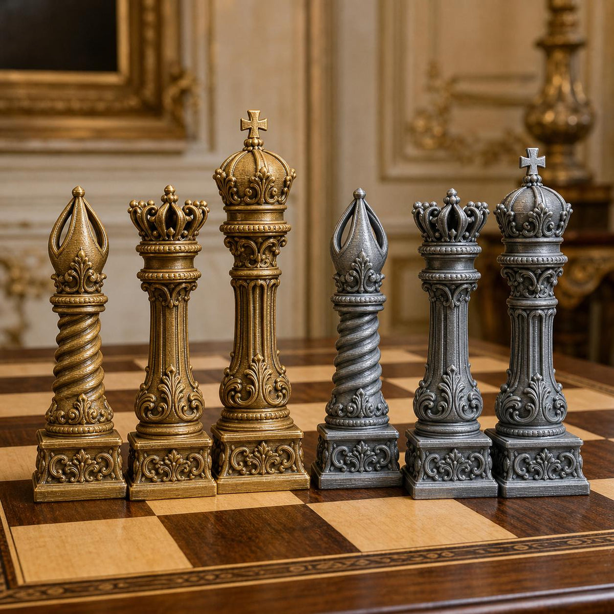 Barock-Schach – 32 handbemalte PLA-Figuren – Ansicht 4