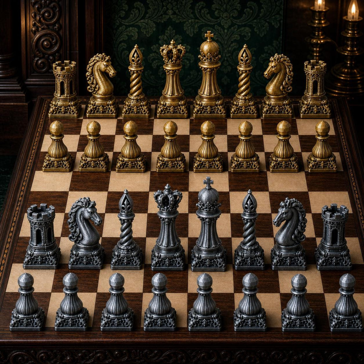 Barock-Schach – 32 handbemalte PLA-Figuren – Ansicht 5