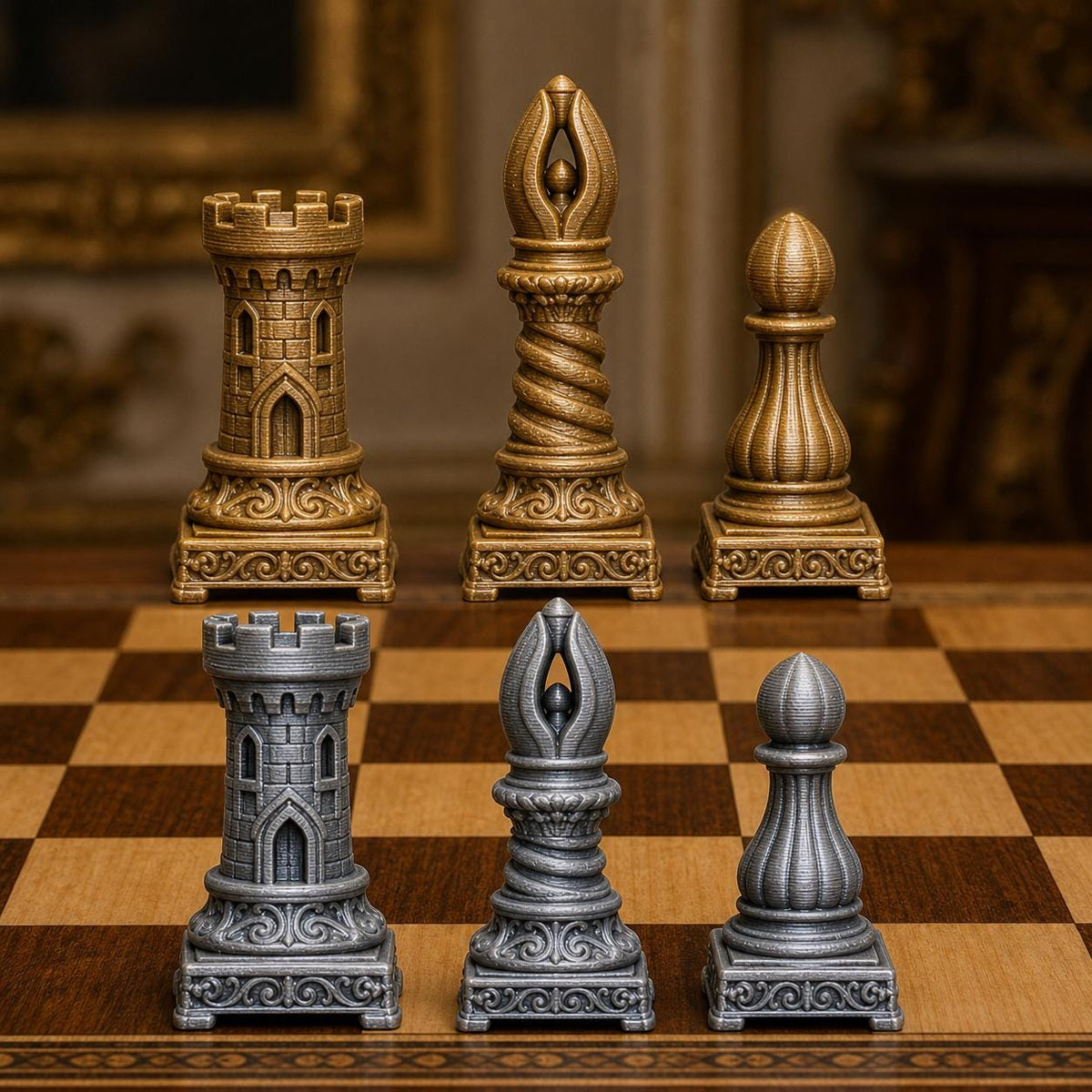 Barock-Schach – 32 handbemalte PLA-Figuren – Ansicht 7
