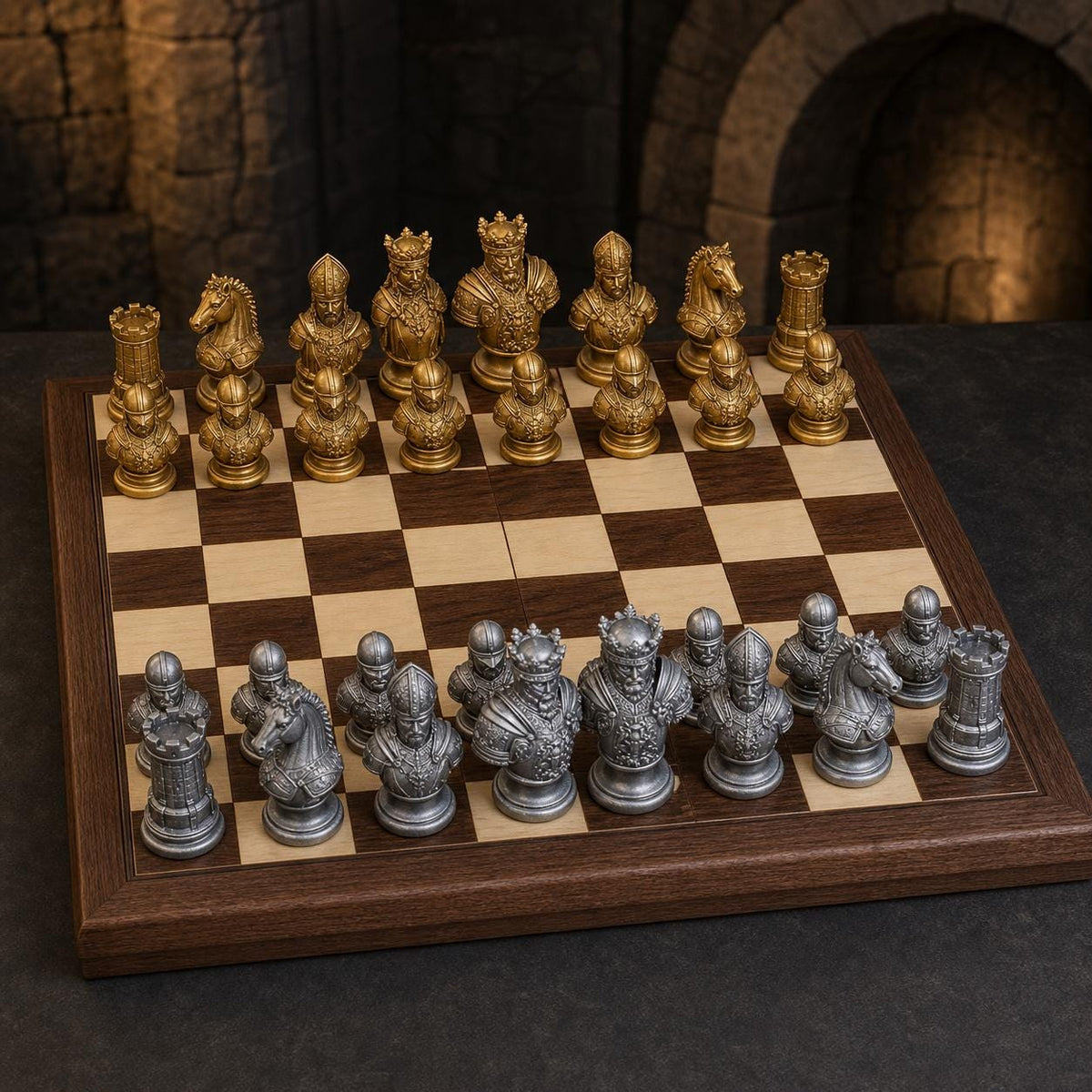 Mittelalter-Schach – 32 handbemalte PLA-Figuren – Ansicht 1
