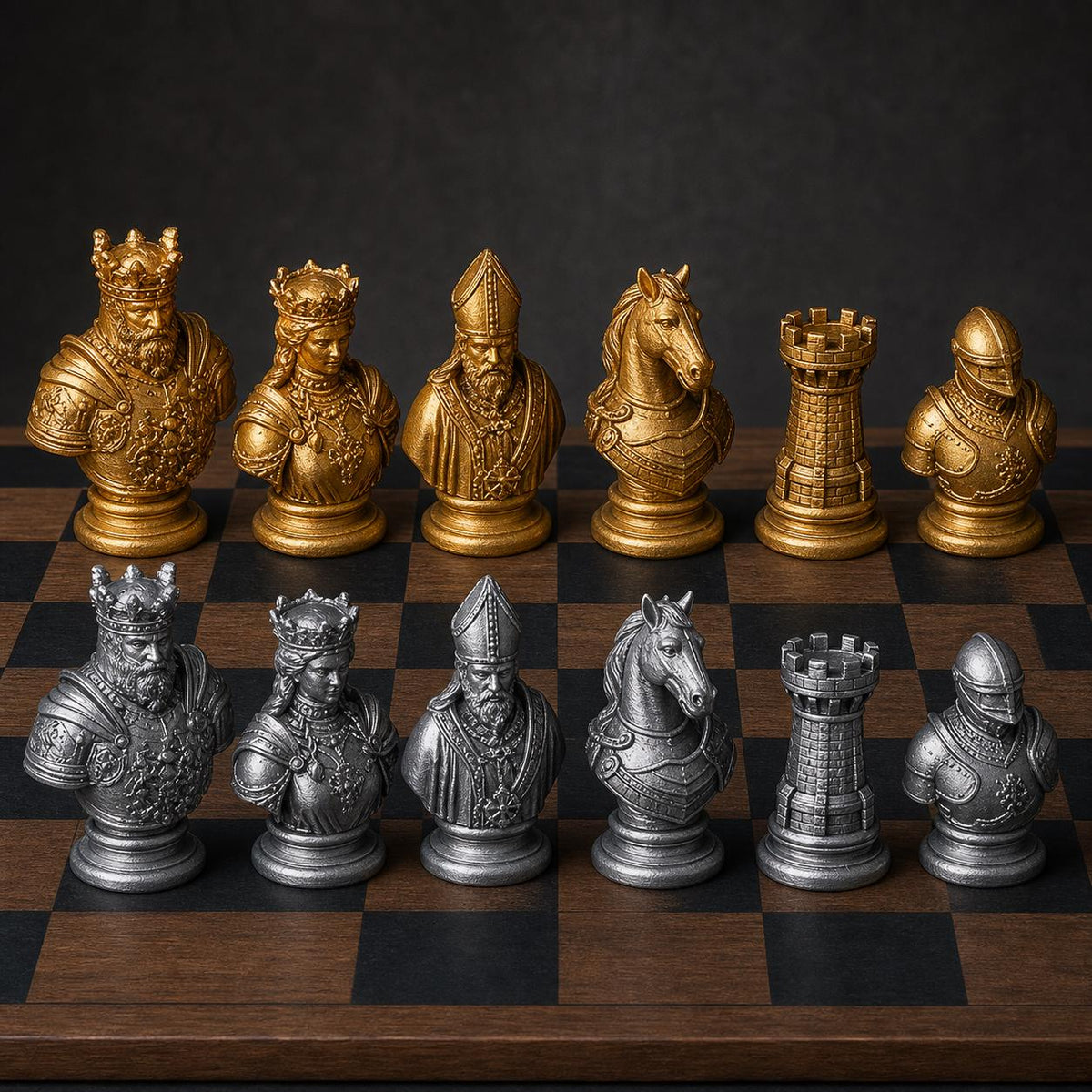 Mittelalter-Schach – 32 handbemalte PLA-Figuren – Ansicht 3