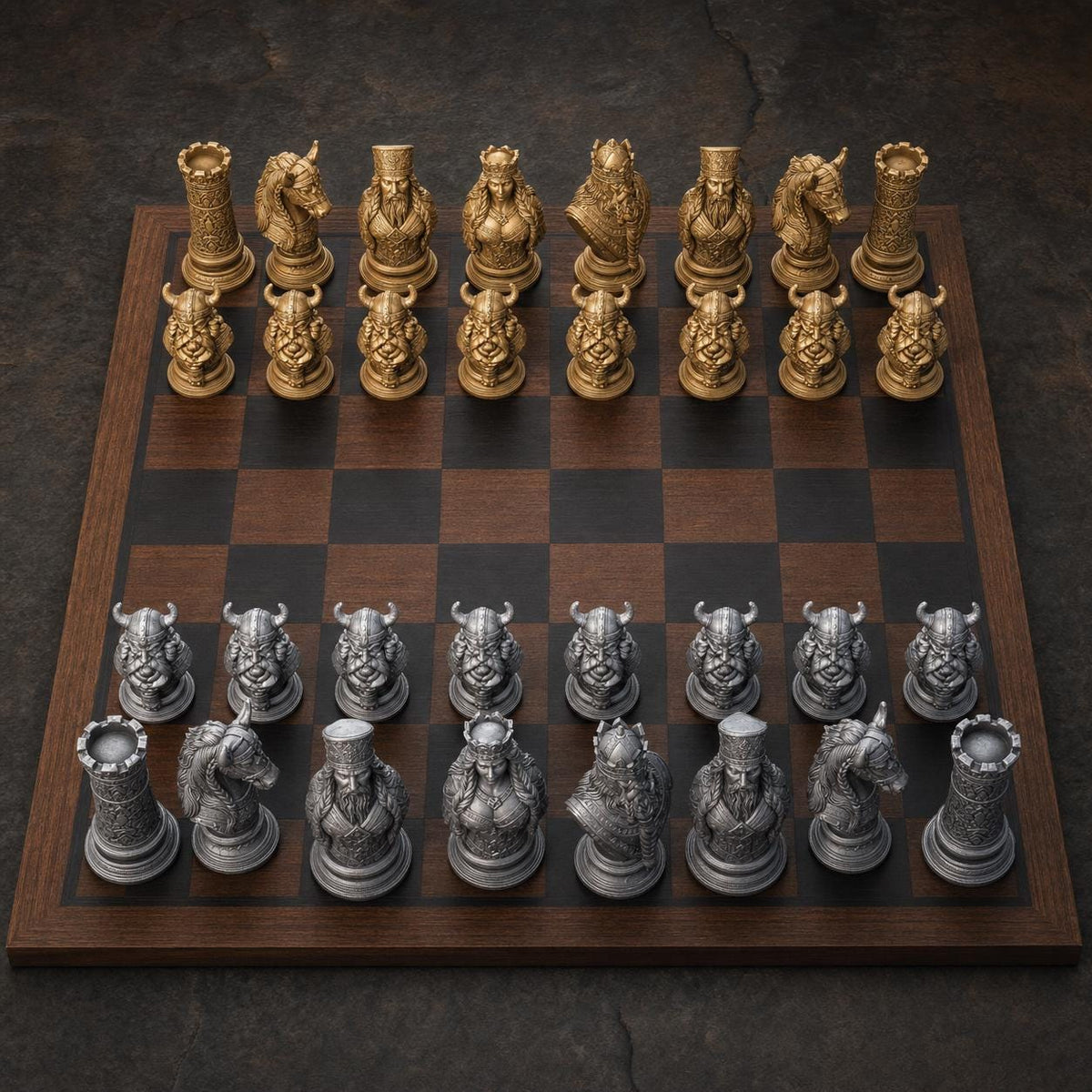 Wikinger-Schach – 32 handbemalte PLA-Figuren – Ansicht 1