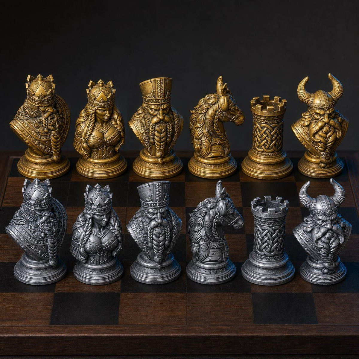 Wikinger-Schach – 32 handbemalte PLA-Figuren – Ansicht 3