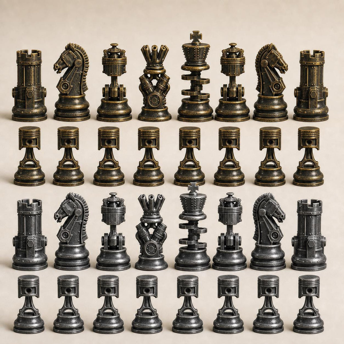 Motoren-und-Mechanik-Schachfigurenset – komplettes 32-teiliges Schachset – Ansicht 2