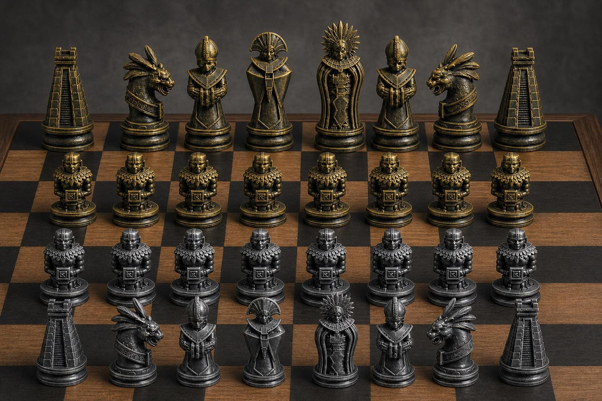Aztekisch inspiriertes Schachfigurenset – komplettes 32-teiliges Schachset – Ansicht 1