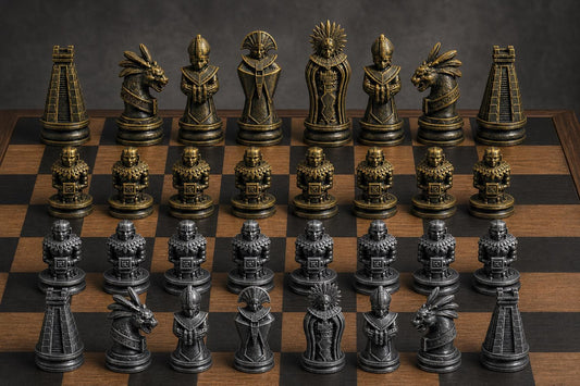 Aztekisch inspiriertes Schachfigurenset – komplettes 32-teiliges Schachset – Ansicht 1