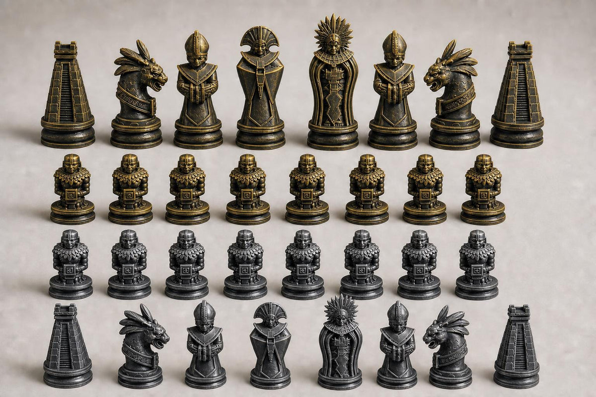 Aztekisch inspiriertes Schachfigurenset – komplettes 32-teiliges Schachset – Ansicht 2