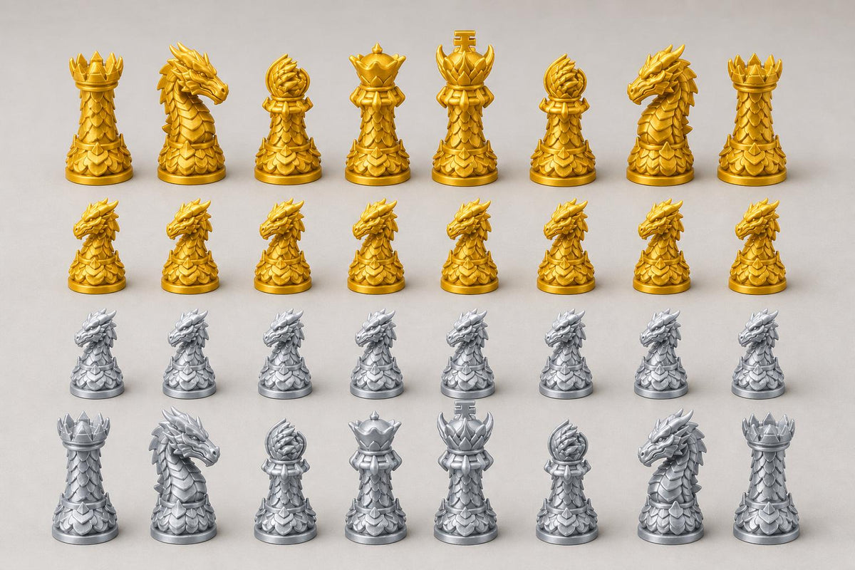 Drachen-Staunton-Schachfigurenset – komplettes 32-teiliges Schachset – Ansicht 3
