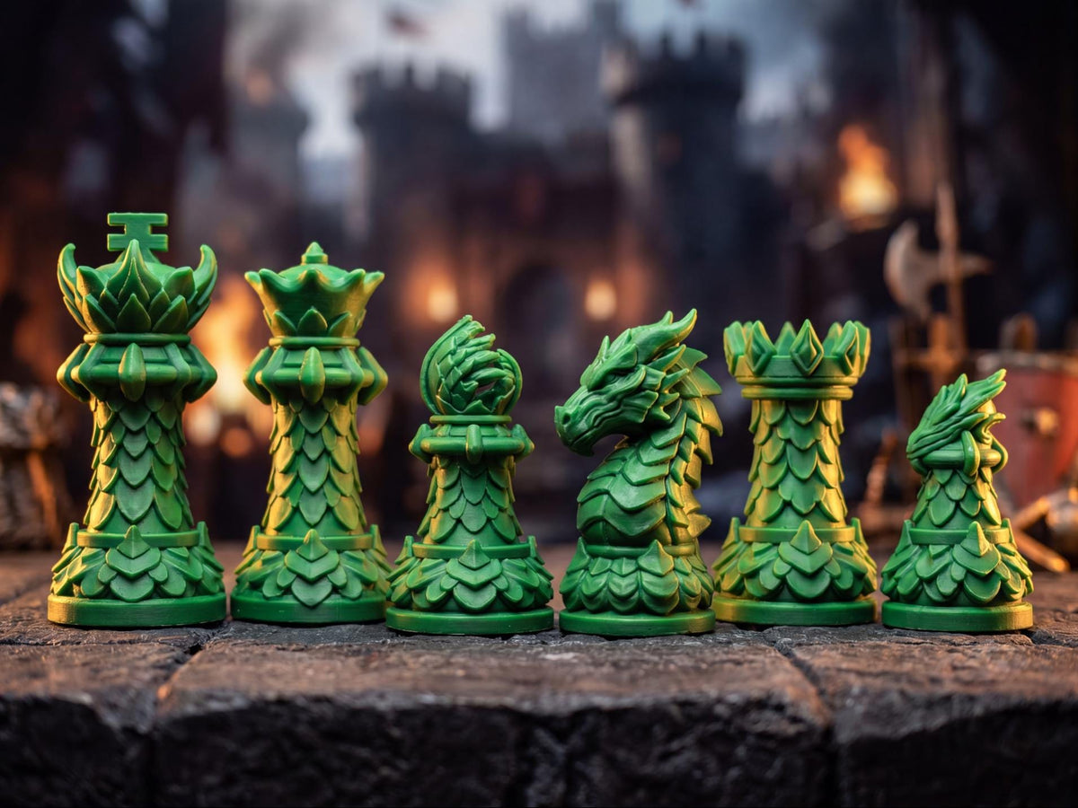 Drachen-Staunton-Schachfigurenset – komplettes 32-teiliges Schachset – Ansicht 5