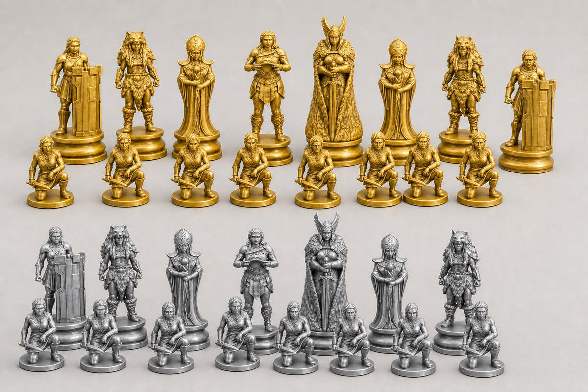 Wikingerinnen-Schachfigurenset – komplettes 32-teiliges Schachset – Ansicht 3