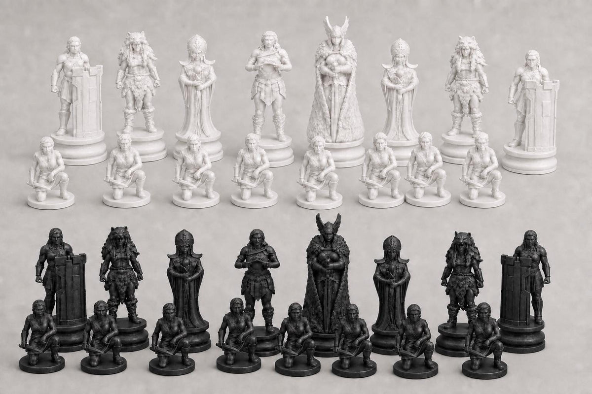 Wikingerinnen-Schachfigurenset – komplettes 32-teiliges Schachset – Ansicht 4