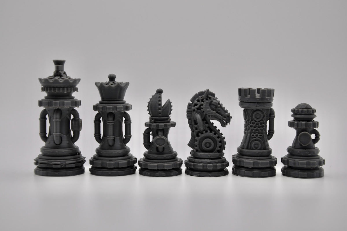 Steampunk-Staunton-Schachfigurenset – komplettes 32-teiliges Schachset – Ansicht 6