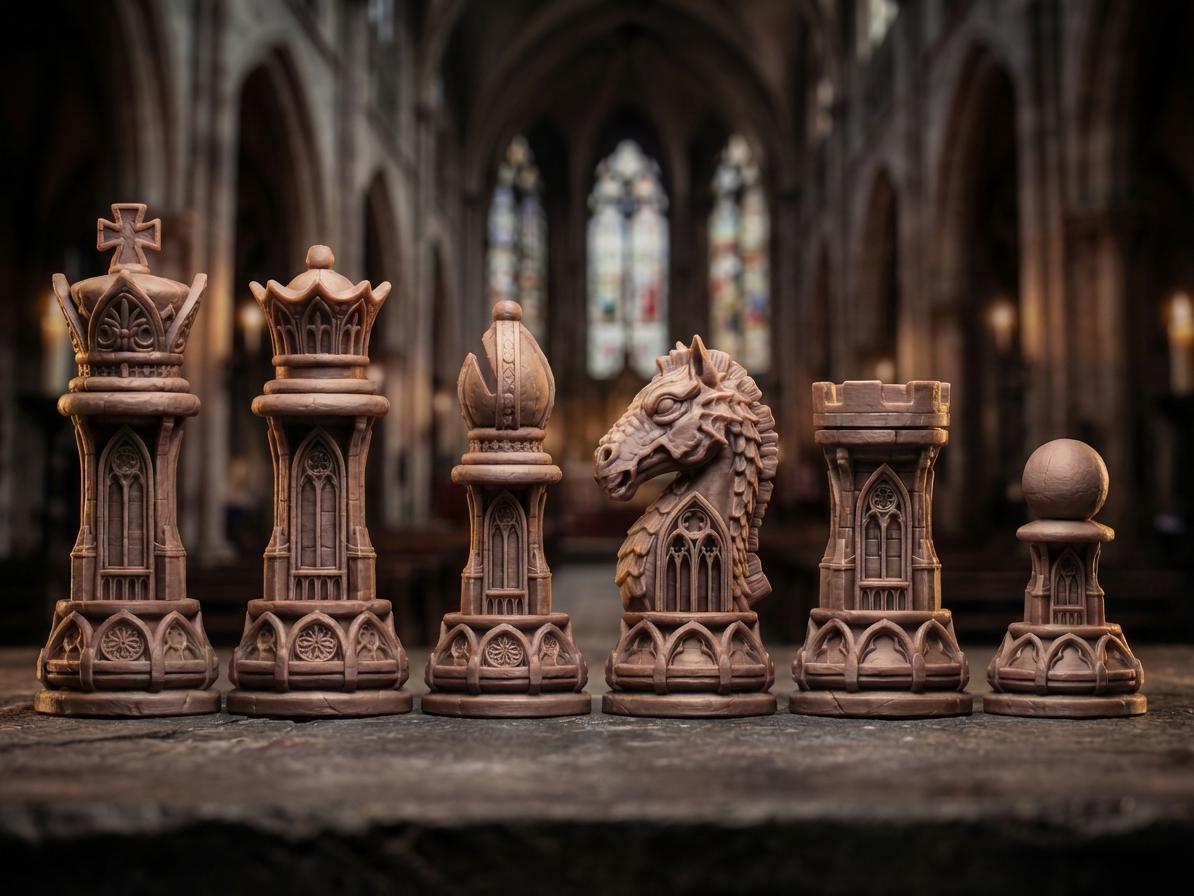 Gothic-Staunton-Schachfigurenset – komplettes 32-teiliges Schachset – Ansicht 5