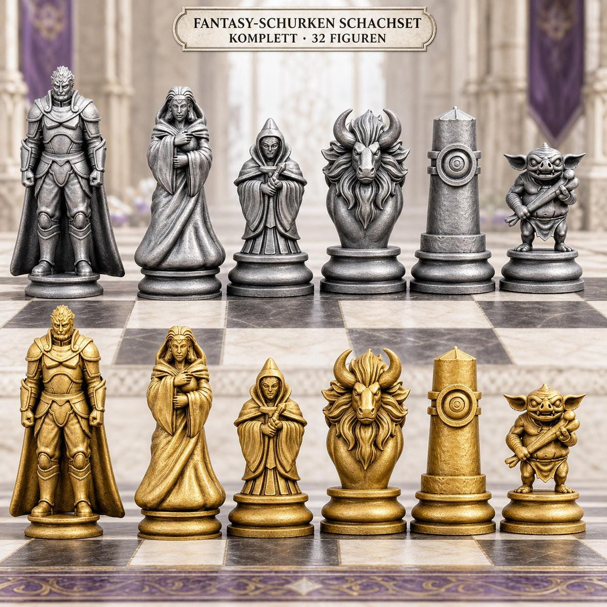 Fantasy-Schurken-Schachfigurenset – komplettes 32-teiliges Schachset – Ansicht 1