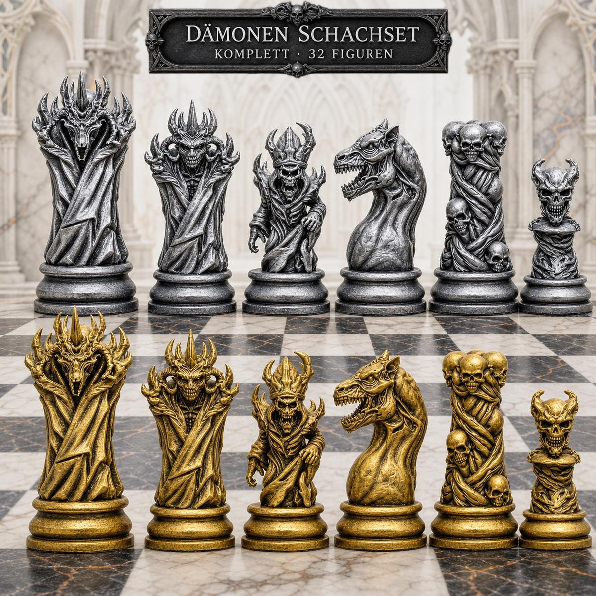 Dämonen-Schachfigurenset – komplettes 32-teiliges Schachset – Ansicht 1