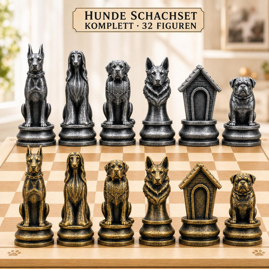 Hunde-Schachfigurenset – komplettes 32-teiliges Schachset – Ansicht 1