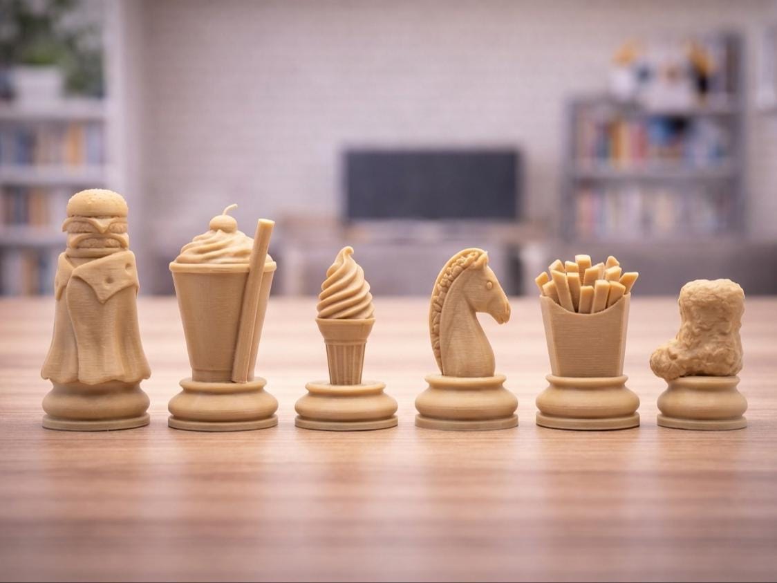 Fast-Food-Motive-Schachfigurenset – komplettes 32-teiliges Schachset – Ansicht 5