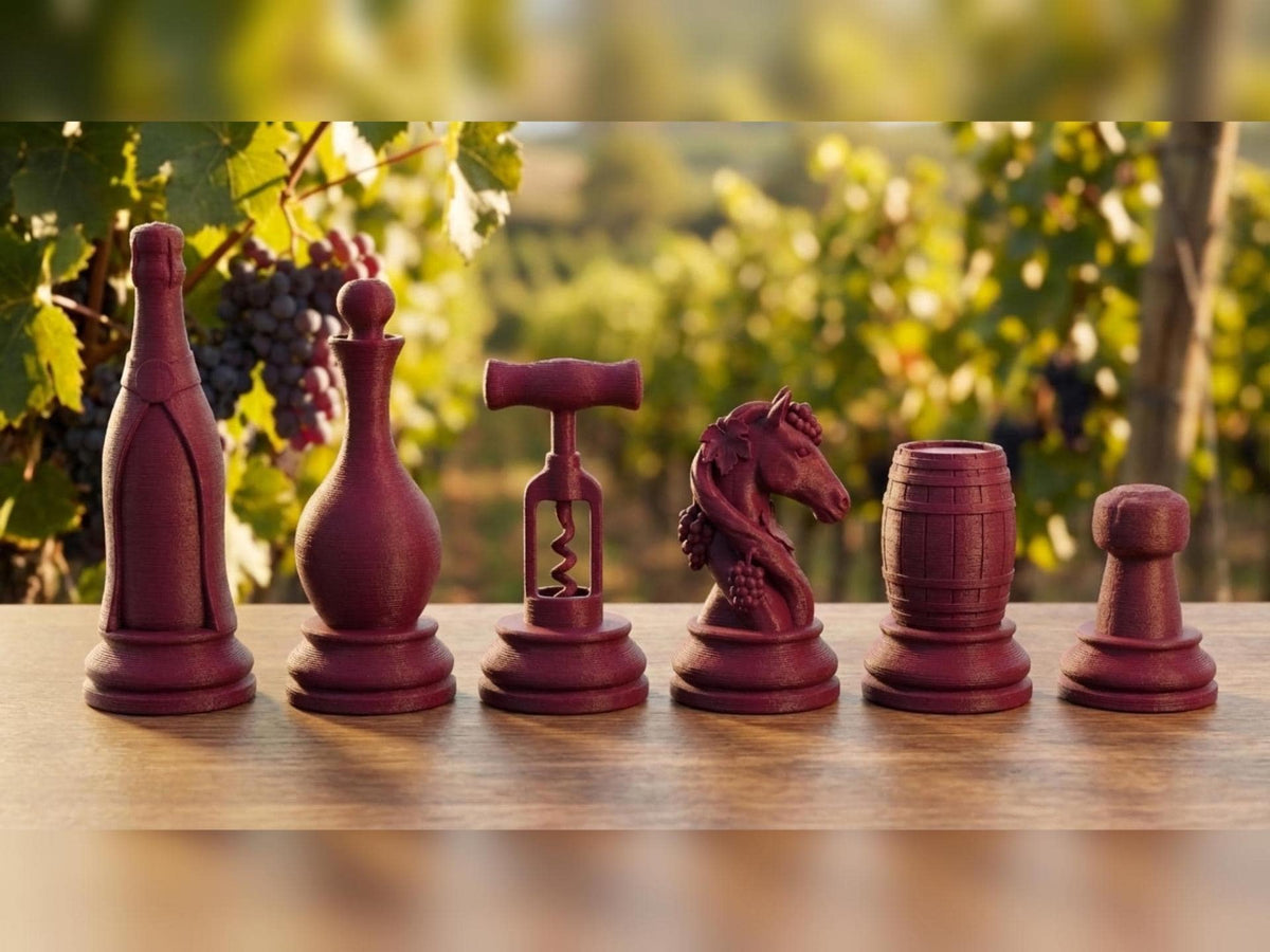 Wein-Motive-Schachfigurenset – komplettes 32-teiliges Schachset – Ansicht 5