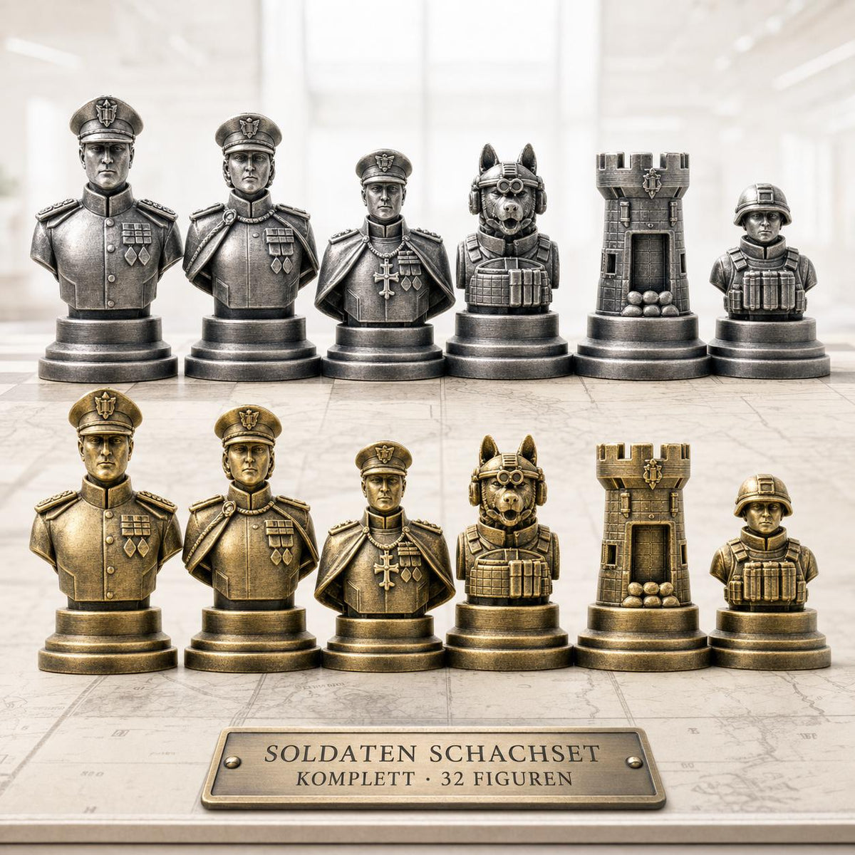 Soldaten-Schachfigurenset – komplettes 32-teiliges Schachset – Ansicht 1
