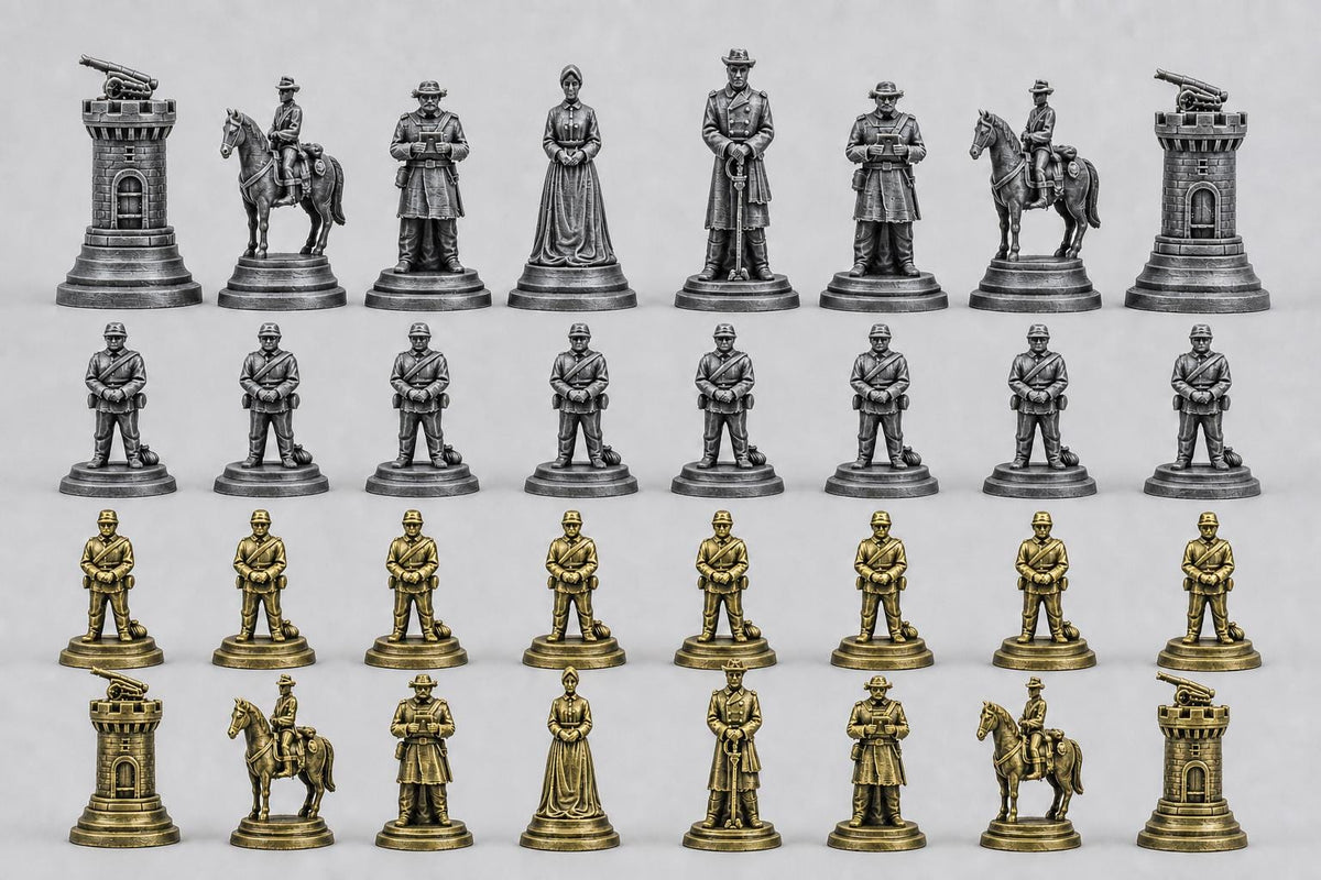 Südstaaten-Schachfigurenset – Amerikanischer Bürgerkrieg – komplettes 32-teiliges Schachset – Ansicht 2