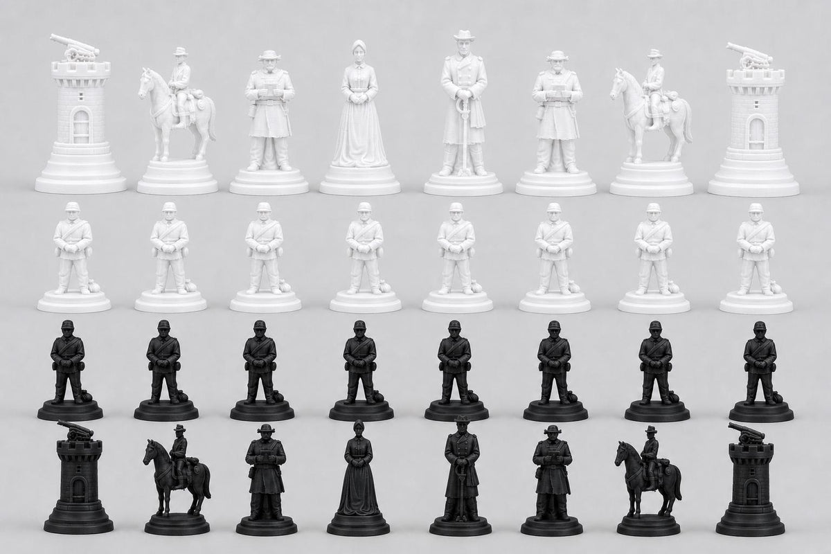 Südstaaten-Schachfigurenset – Amerikanischer Bürgerkrieg – komplettes 32-teiliges Schachset – Ansicht 4