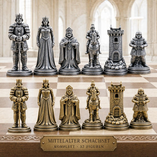 Mittelalter-Schachfigurenset – komplettes 32-teiliges Schachset – Ansicht 1