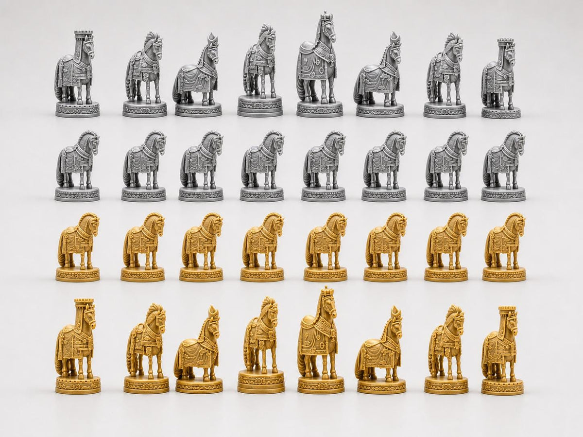 Chinesisch-imperiales Pferde-Schachfigurenset – komplettes 32-teiliges Schachset – Ansicht 3