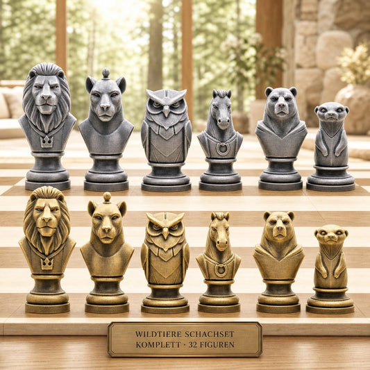 Wildtiere-Schachfigurenset – komplettes 32-teiliges Schachset – Ansicht 1