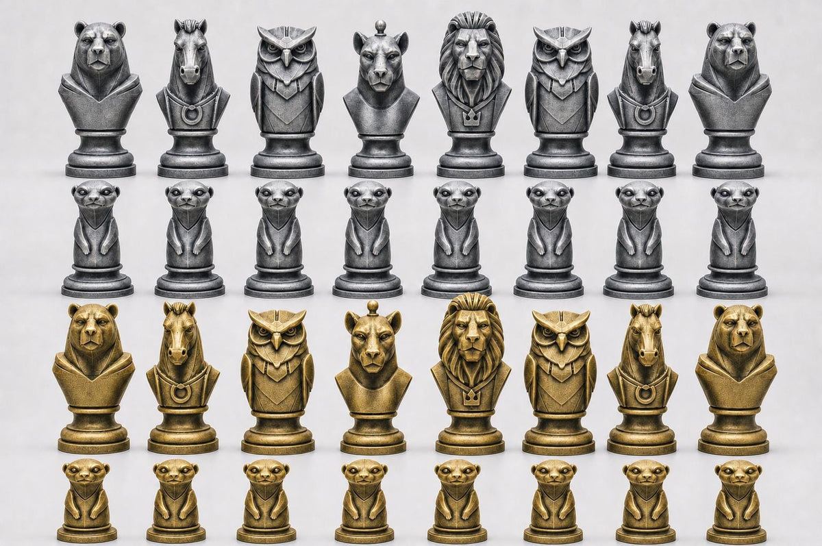 Wildtiere-Schachfigurenset – komplettes 32-teiliges Schachset – Ansicht 2