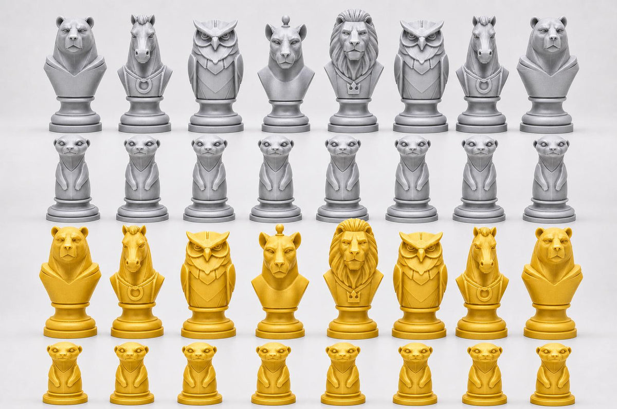 Wildtiere-Schachfigurenset – komplettes 32-teiliges Schachset – Ansicht 3