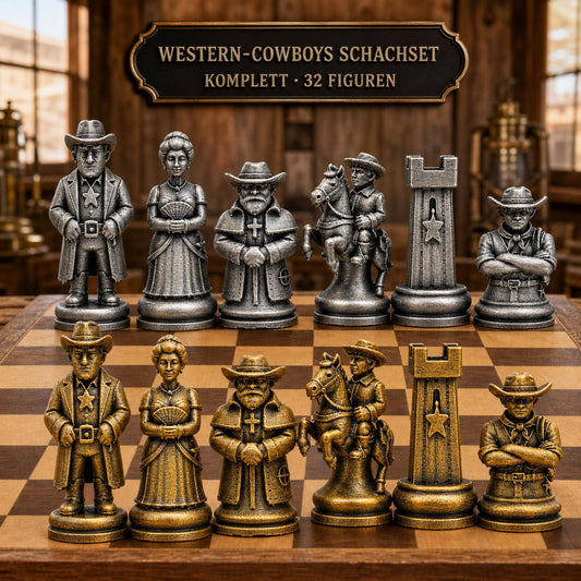 Western-Cowboys-Schachfigurenset – komplettes 32-teiliges Schachset – Ansicht 1