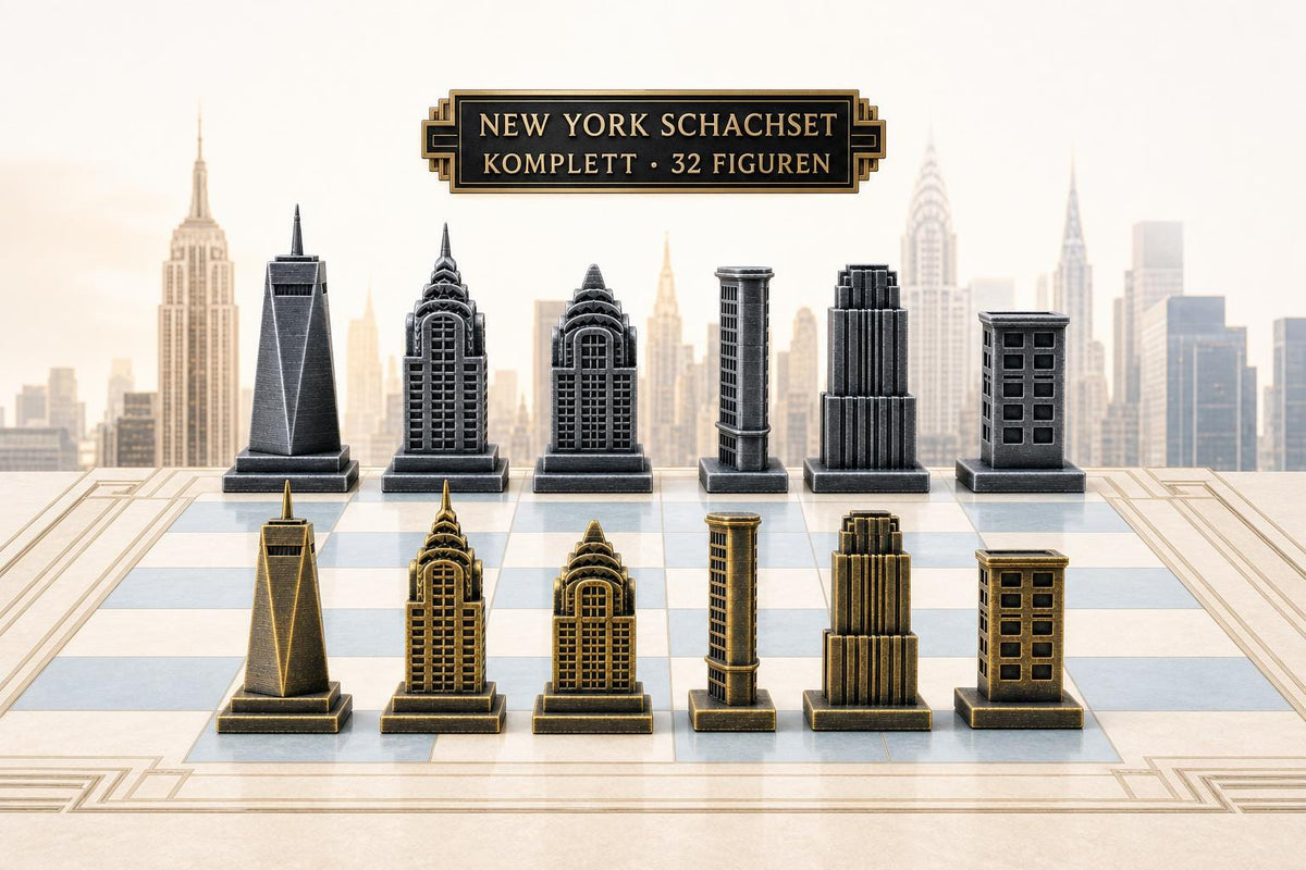 New-Yorker-Architektur-Schachfigurenset – komplettes 32-teiliges Schachset – Ansicht 1