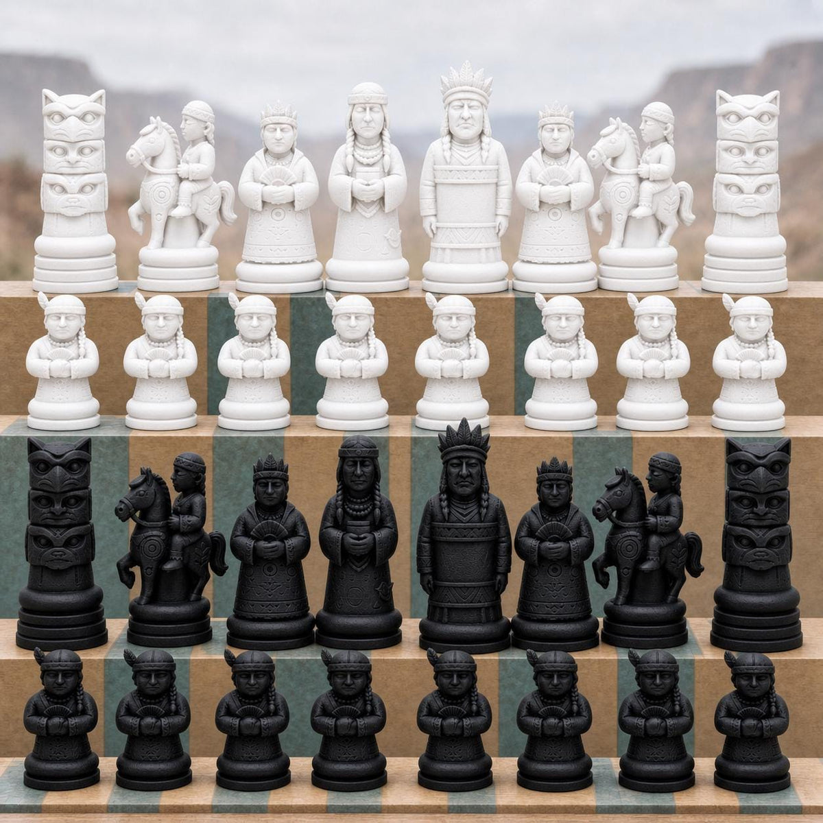 Indigene-Krieger-Schachfigurenset – komplettes 32-teiliges Schachset – Ansicht 4