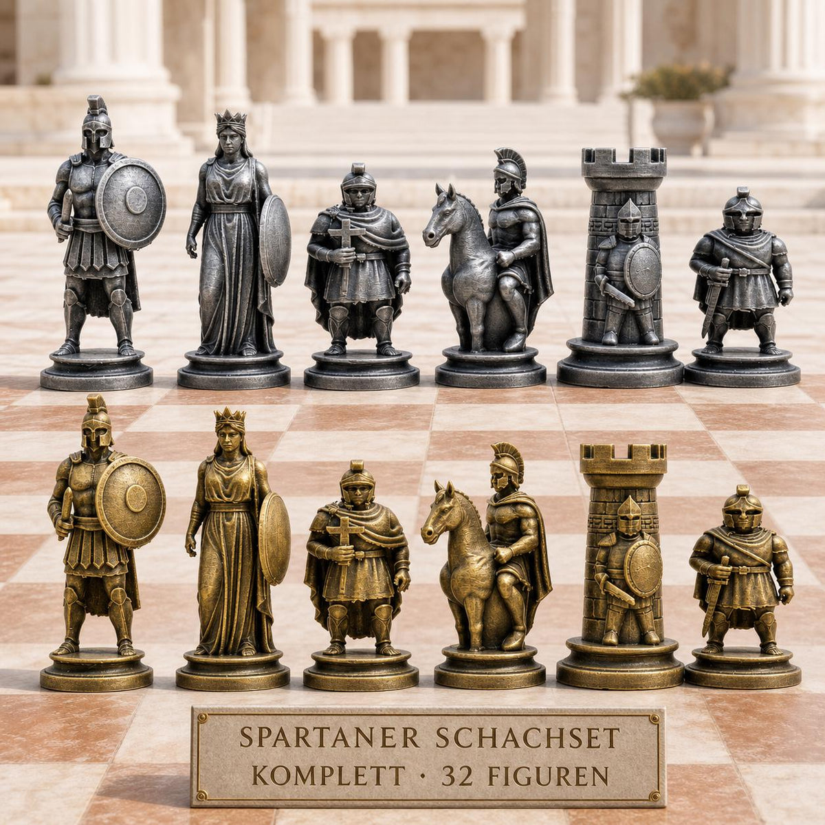 Sparta-Krieger-Schachfigurenset – komplettes 32-teiliges Schachset – Ansicht 1