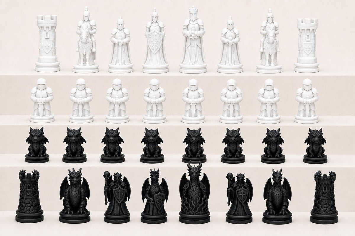 Ritter-gegen-Drachen-Schachfigurenset – komplettes 32-teiliges Schachset – Ansicht 4