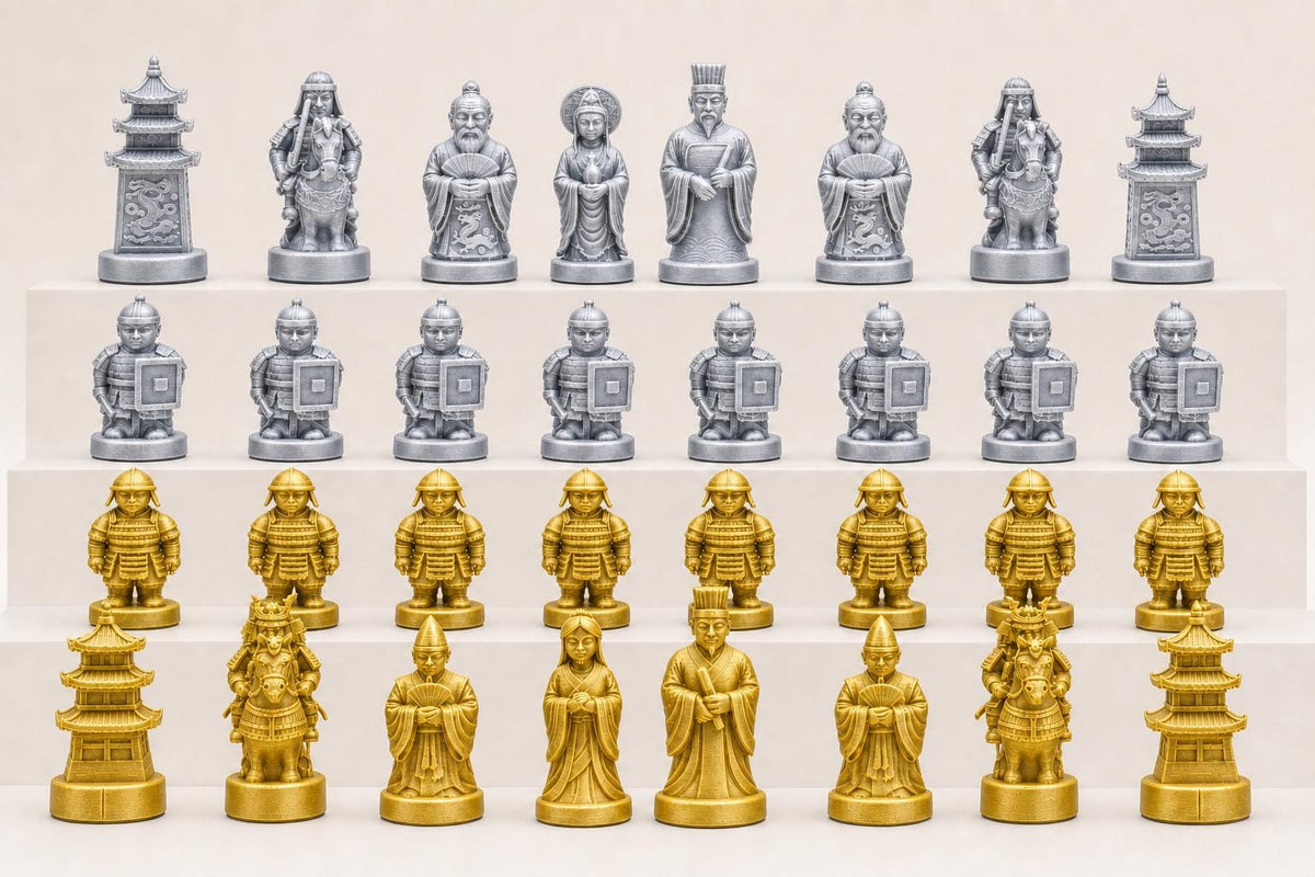 Historisches-China-gegen-historisches-Japan-Schachfigurenset – komplettes 32-teiliges Schachset – Ansicht 3