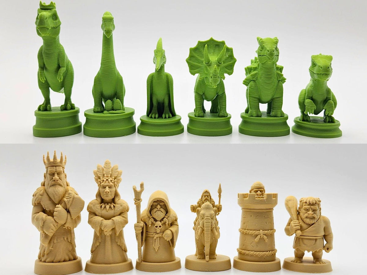 Dinosaurier-gegen-Steinzeitmenschen-Schachfigurenset – komplettes 32-teiliges Schachset – Ansicht 5
