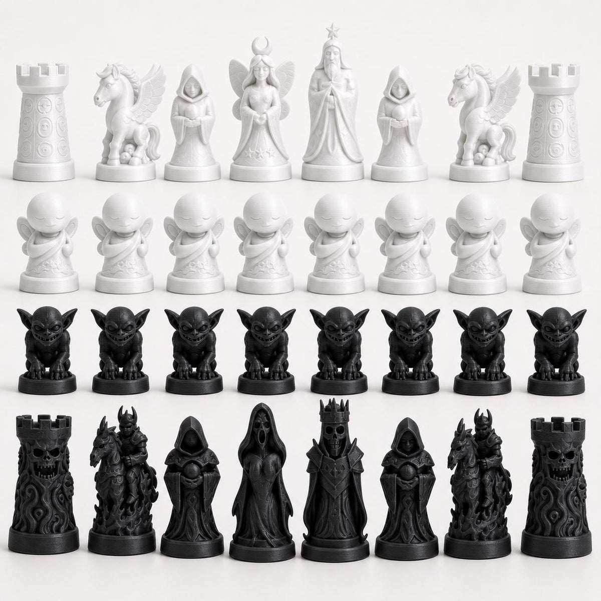 Traum-gegen-Albtraum-Schachfigurenset – komplettes 32-teiliges Schachset – Ansicht 4