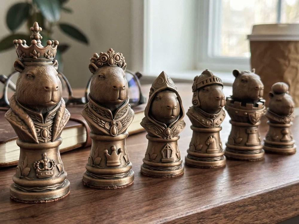 Capybara-gegen-Axolotl-Schachfigurenset – komplettes 32-teiliges Schachset – Ansicht 7